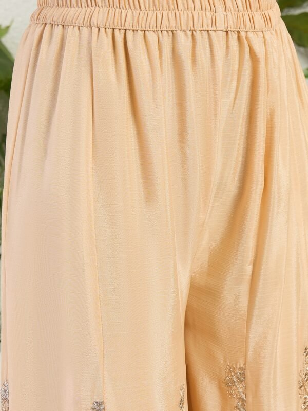 Cream Chinon Embroidered Straight Kurta Palazzo Set with Dupatta