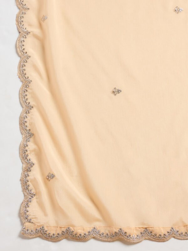 Cream Chinon Embroidered Straight Kurta Palazzo Set with Dupatta