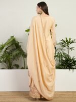 Cream Embroidered Chinon Straight Kurta Palazzo Set with Dupatta