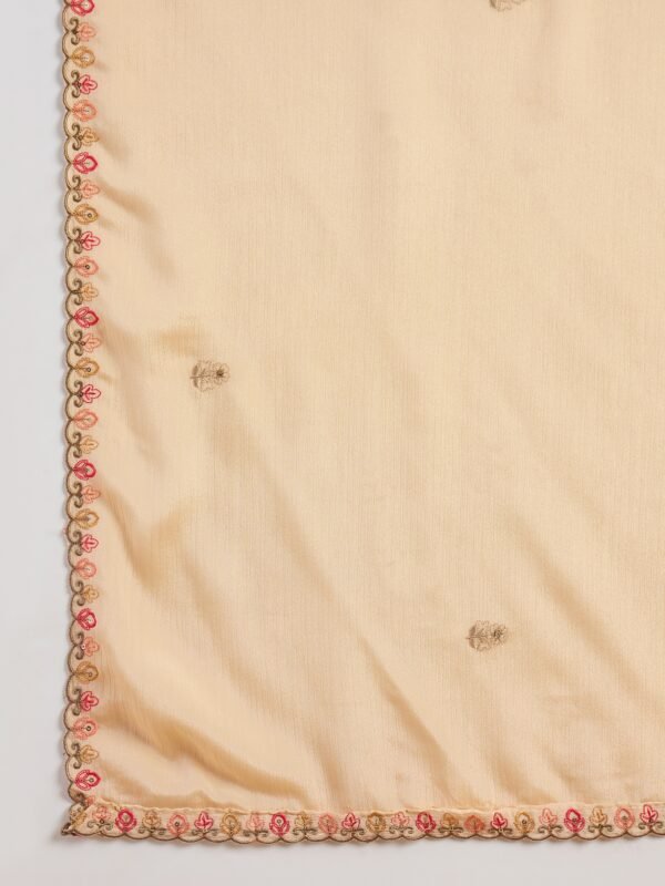 Cream Embroidered Chinon Straight Kurta Palazzo Set with Dupatta
