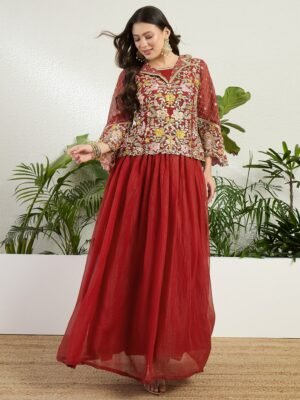 Vibrant Lime Green Georgette Embroidered Peplum Lehenga Set