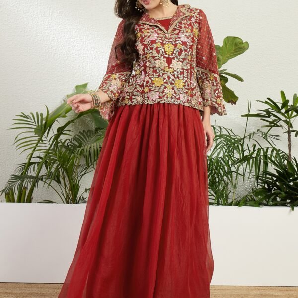 Vibrant Lime Green Georgette Embroidered Peplum Lehenga Set