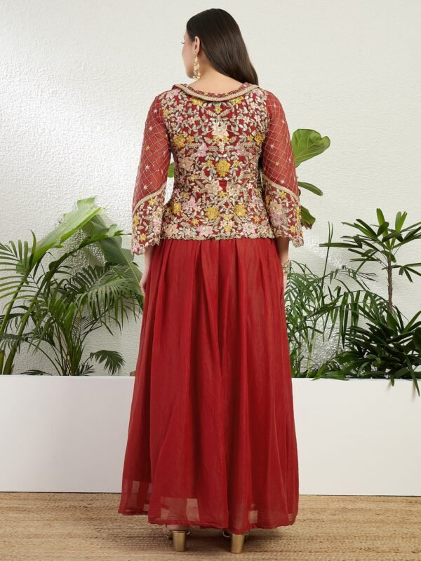 Vibrant Lime Green Georgette Embroidered Peplum Lehenga Set