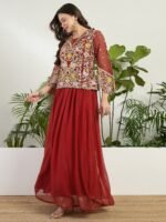 Vibrant Lime Green Georgette Embroidered Peplum Lehenga Set