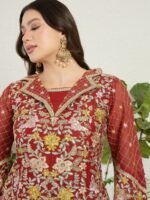 Vibrant Lime Green Georgette Embroidered Peplum Lehenga Set