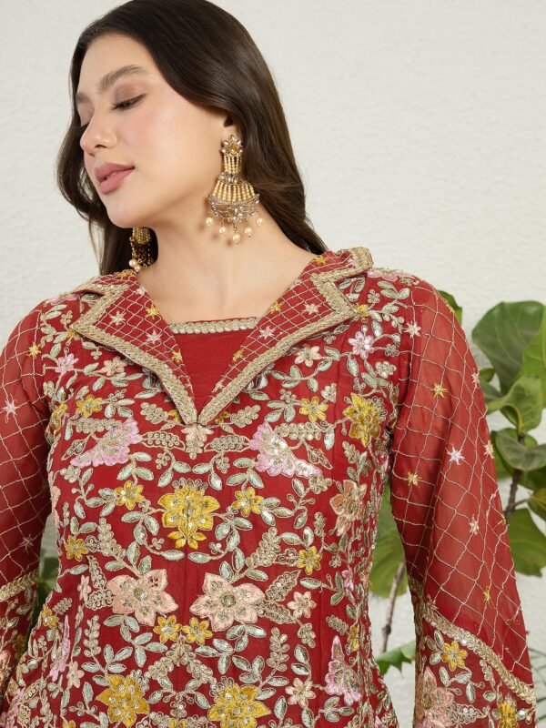Vibrant Lime Green Georgette Embroidered Peplum Lehenga Set