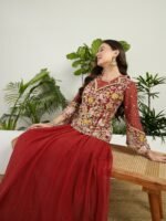 Vibrant Lime Green Georgette Embroidered Peplum Lehenga Set