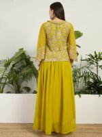 Vibrant Lime Green Georgette Embroidered Peplum Lehenga Set