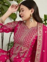 Pink Embroidered Chinon Straight Kurta Palazzo Set with Dupatta