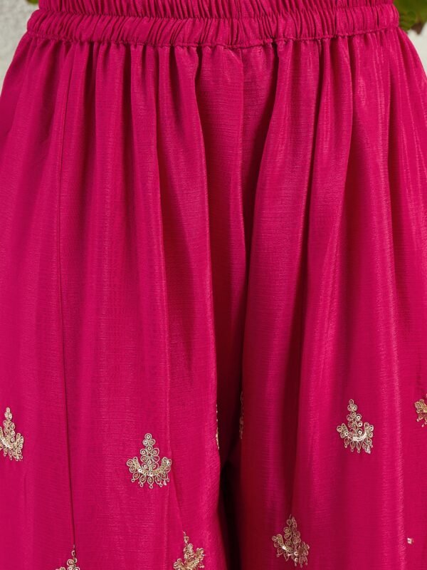 Pink Embroidered Chinon Straight Kurta Palazzo Set with Dupatta