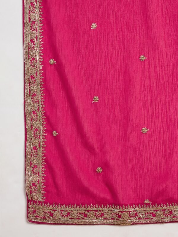 Pink Embroidered Chinon Straight Kurta Palazzo Set with Dupatta