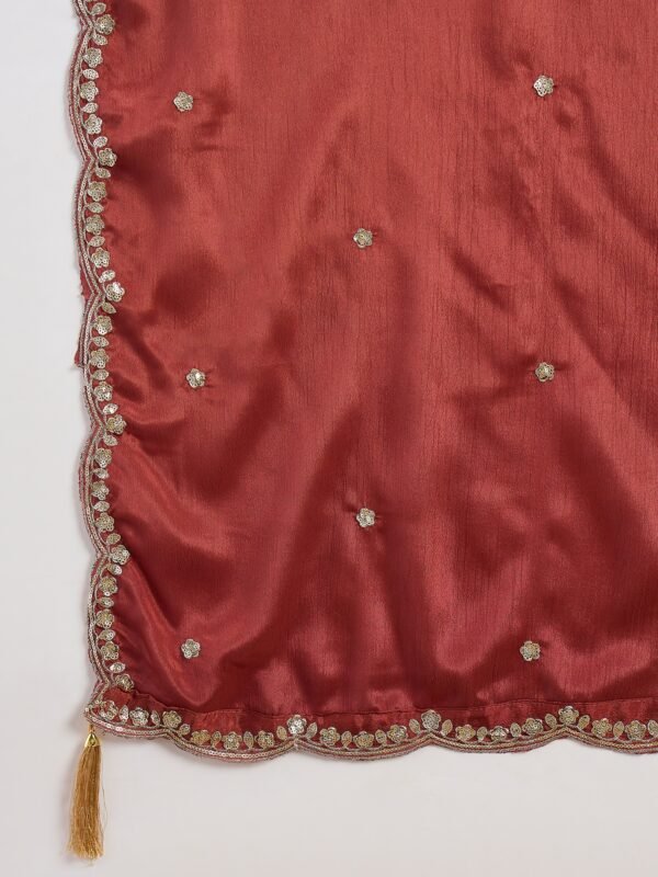 Elegant Rust Chinon Embroidered Kurta Palazzo Set
