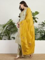 Pista Embroidered Organza Straight Kurta Palazzo Set with Dupatta