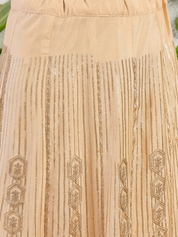 Elegant Cream Chinon Embroidered Kurta & Lehenga Set