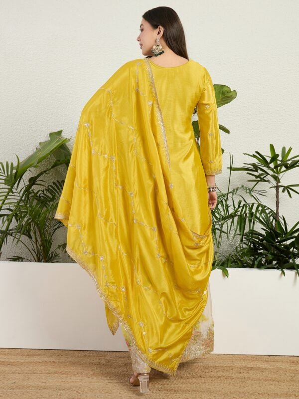 Radiant Yellow Chinon Embroidered Kurta with Floral Palazzo Set