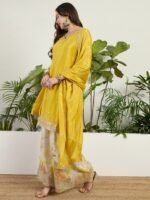 Radiant Yellow Chinon Embroidered Kurta with Floral Palazzo Set
