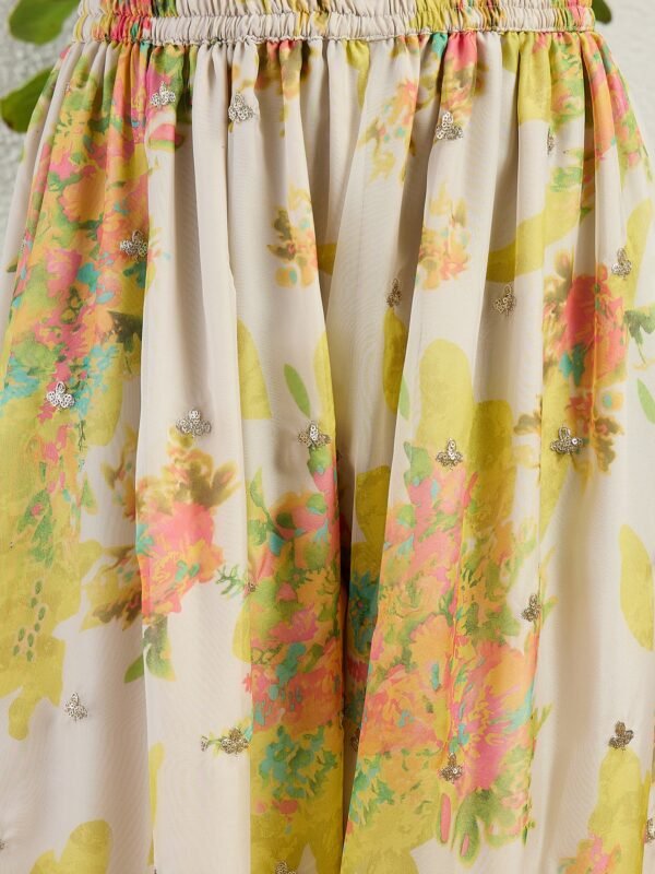 Radiant Yellow Chinon Embroidered Kurta with Floral Palazzo Set