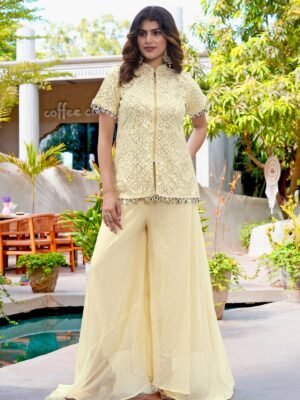 Ivory Grace Embroidered Art Silk Kurta Palazzo Set for Women