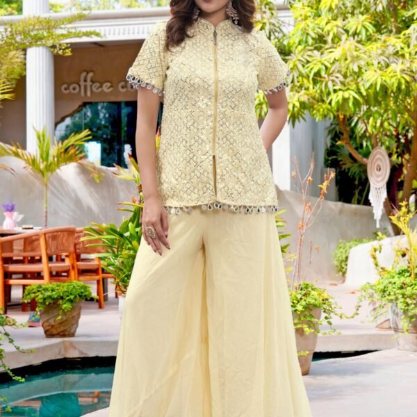 Ivory Grace Embroidered Art Silk Kurta Palazzo Set for Women