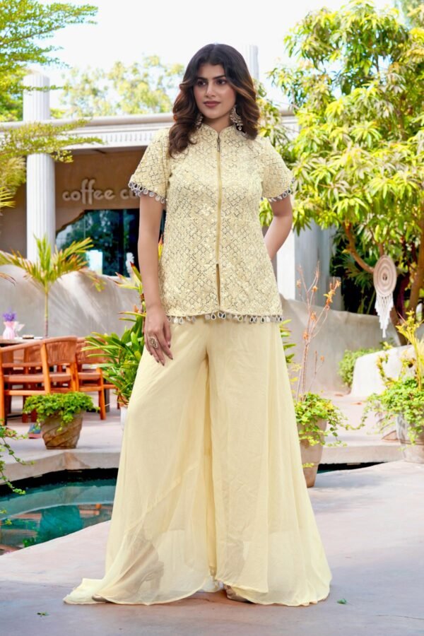 Ivory Grace Embroidered Art Silk Kurta Palazzo Set for Women