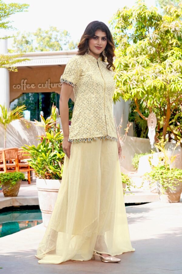 Ivory Grace Embroidered Art Silk Kurta Palazzo Set for Women