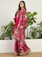Majestic Deep Red Chinon Embroidered Kurta with Floral Palazzo Set