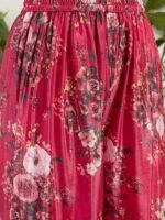 Majestic Deep Red Chinon Embroidered Kurta with Floral Palazzo Set