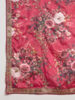 Majestic Deep Red Chinon Embroidered Kurta with Floral Palazzo Set