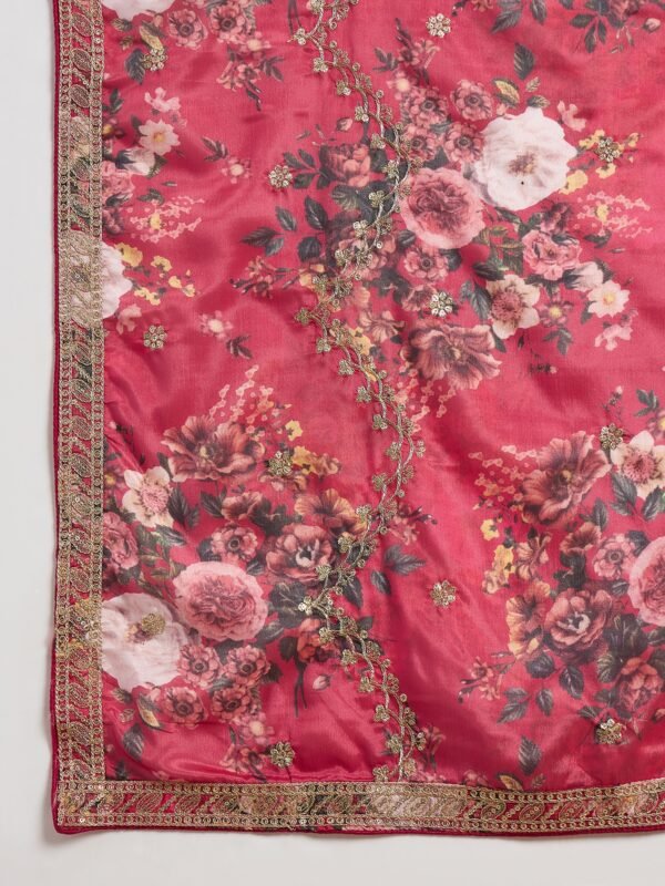 Majestic Deep Red Chinon Embroidered Kurta with Floral Palazzo Set