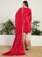 Vibrant Red Chinon Embroidered Kurta with Floral Palazzo Set