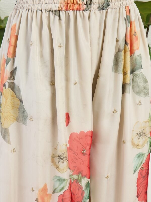 Vibrant Red Chinon Embroidered Kurta with Floral Palazzo Set