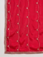 Vibrant Red Chinon Embroidered Kurta with Floral Palazzo Set