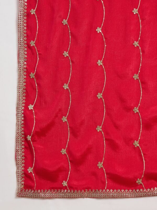 Vibrant Red Chinon Embroidered Kurta with Floral Palazzo Set