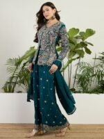 Elegant Emerald Green Embroidered Kurta Palazzo Set