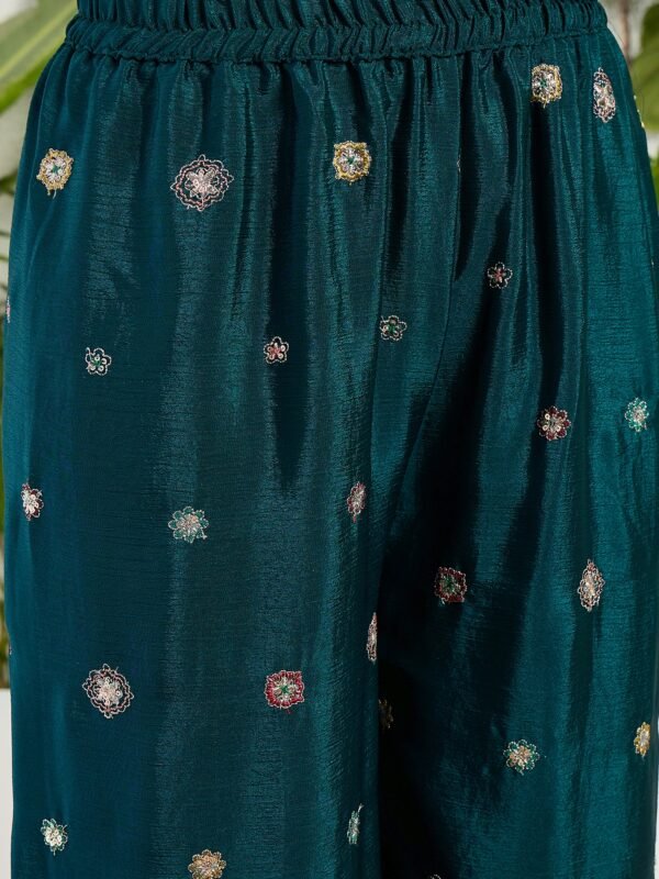 Elegant Emerald Green Embroidered Kurta Palazzo Set