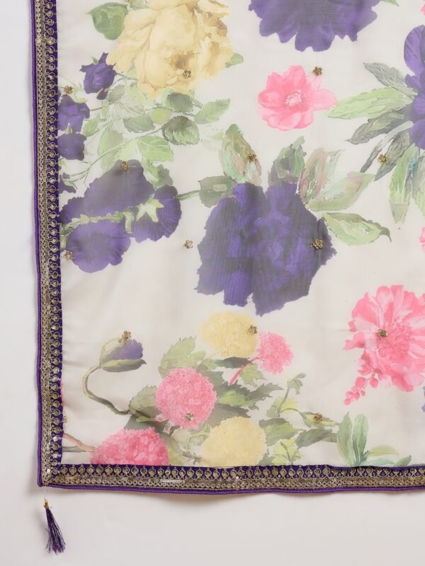 Purple Embroidered Chinon A-Line Gown with Printed Organza Dupatta
