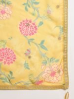 Radiant Yellow Chinon Embroidered A-Line Gown with Floral Organza Dupatta