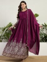 Purple Chinon Embroidered A-Line Gown with Dupatta