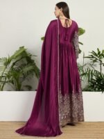Purple Chinon Embroidered A-Line Gown with Dupatta