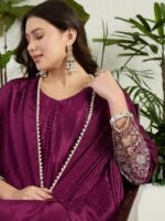 Purple Chinon Embroidered A-Line Gown with Dupatta