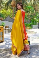 Orange Embroidered Kurta Palazzo Set with Yellow Dupatta
