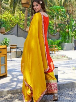Orange Kurta Palazzo Set with Dupatta – 6 Sizes, Wedding Wear