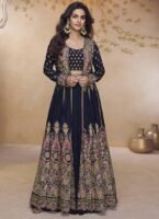 Royal Blue Embroidered Chinon Lehenga Choli with Designer Jacket