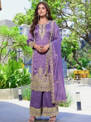 Enchanting Purple Kurta Palazzo Set with Embroidered Dupatta