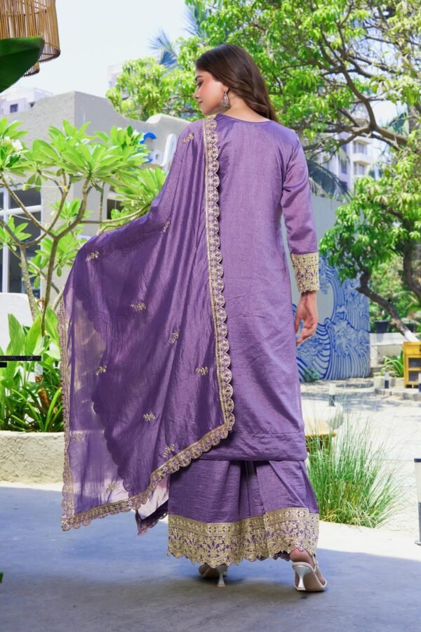Enchanting Purple Kurta Palazzo Set with Embroidered Dupatta