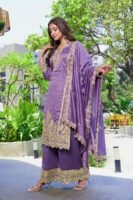 Enchanting Purple Kurta Palazzo Set with Embroidered Dupatta