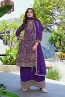 Regal Purple Embroidered Vichitra Silk A-Line Kurta Palazzo Set with Dupatta
