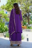 Regal Purple Embroidered Vichitra Silk A-Line Kurta Palazzo Set with Dupatta