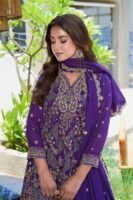 Regal Purple Embroidered Vichitra Silk A-Line Kurta Palazzo Set with Dupatta