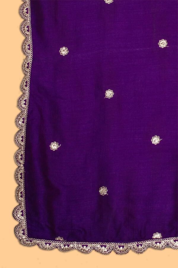 Regal Purple Embroidered Vichitra Silk A-Line Kurta Palazzo Set with Dupatta